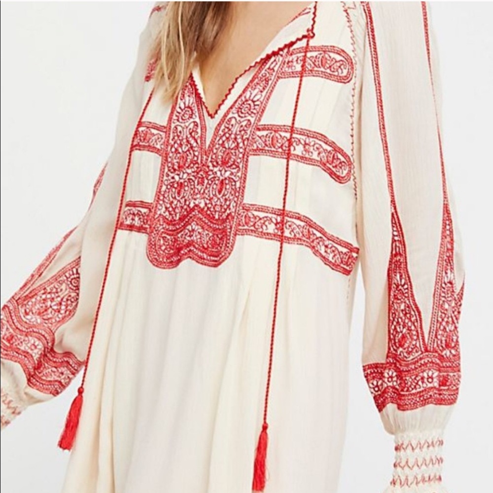 FREE PEOPLE WIND WILLOW EMBROIDERED MINI DRESS, CREAM, SIZE SMALL (NWT) - Picture 2 of 8